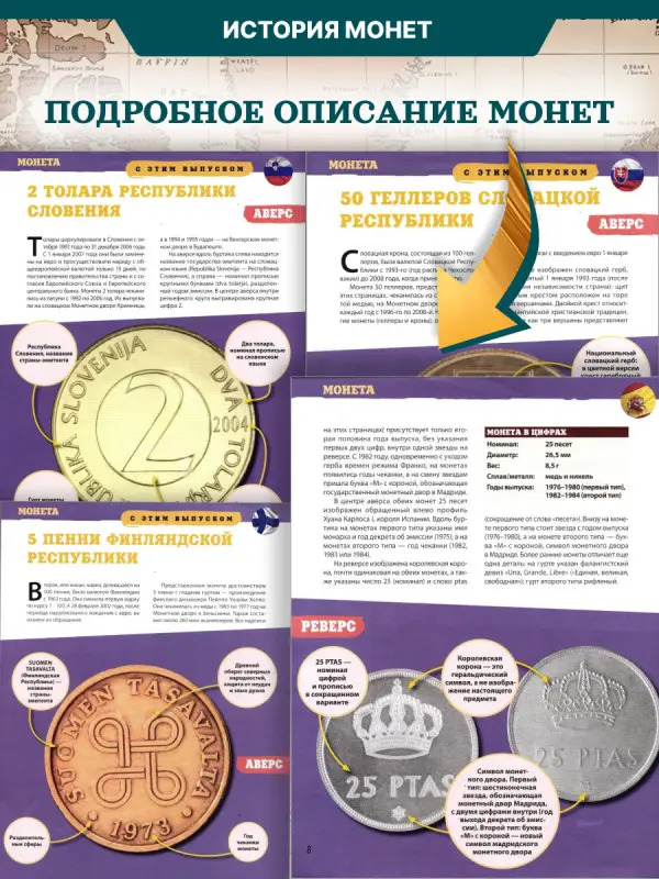 W0505  Комплект Монеты и банкноты из 8 ми журналов + папка