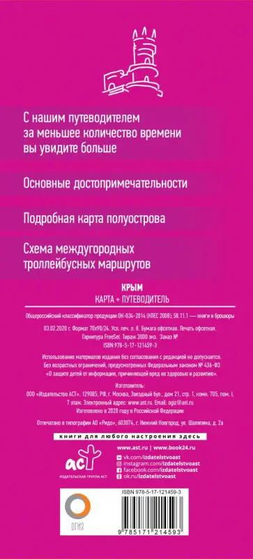 Уценка. Крым. Карта+путеводитель (малиновая 1459-3)